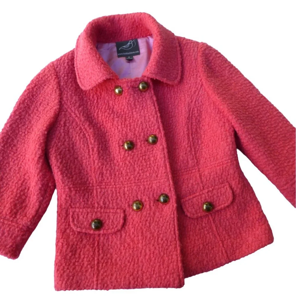 Barbie Blazer Knitted Dove Anthropologie Pink Coral Boucle Cotton Double Breaste